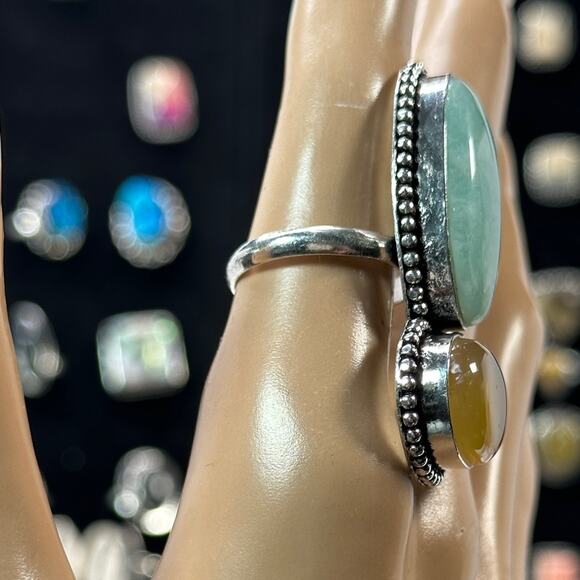 💕 Amazonite and agate two stone ring gemstone handmade silver plated, size 9 - Picture 4 of 4